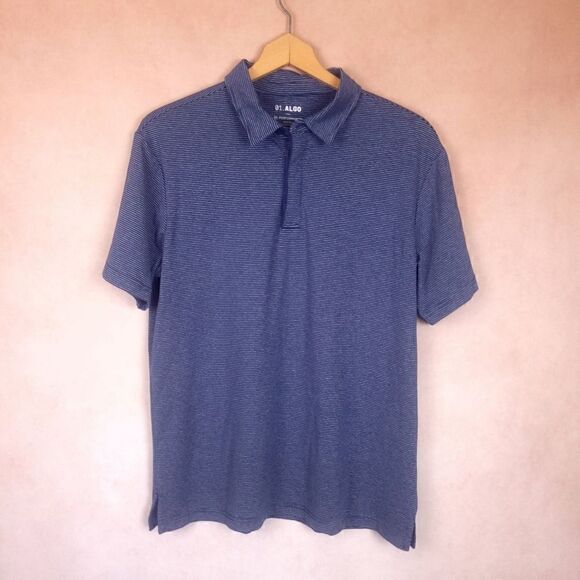 01 Algo Quick Dry Short Sleeve Polo Shirt UPF 40 Blue White Stripe size Large - Picture 1 of 4